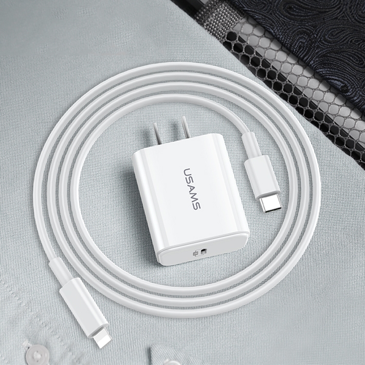 

USAMS-CT Trip-Tu Series Travel PD Fast Charging Set, CN Plug, with Type-C to 8 Pin Fast Charging Data Line, Length: 1m(White)