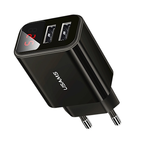 

USAMS US-CC073 T17 Dual USB LED Display Travel Charger, EU Plug (Black)