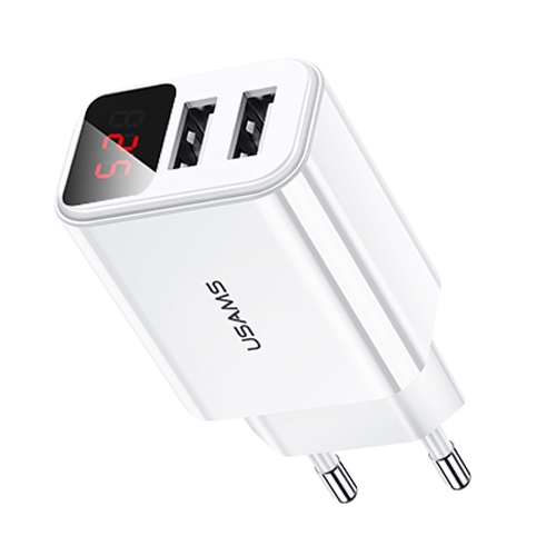 

USAMS US-CC073 T17 Dual USB LED Display Travel Charger, EU Plug (White)