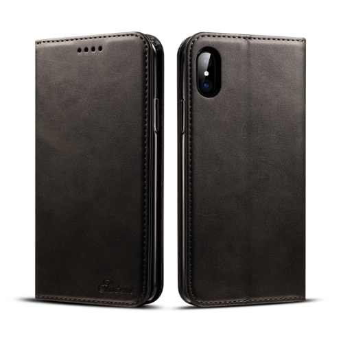 

Suteni Calf Texture Horizontal Flip Leather Case for iPhone X / XS, with Holder & Card Slots & Wallet(Black)