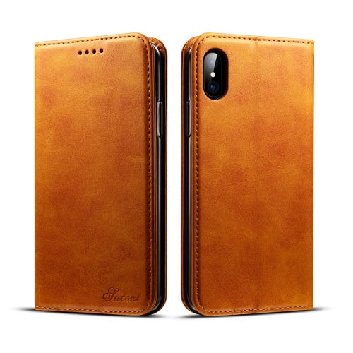 

Suteni Calf Texture Horizontal Flip Leather Case for iPhone X / XS, with Holder & Card Slots & Wallet(Brown)