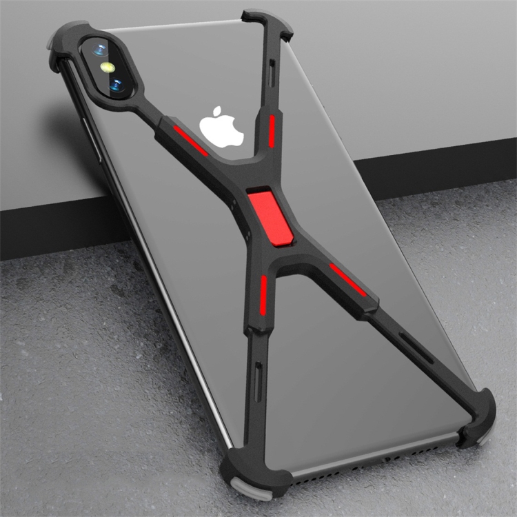 

Shockproof Metal Bare Frame Protective Case for iPhone X / XS (Black Red)