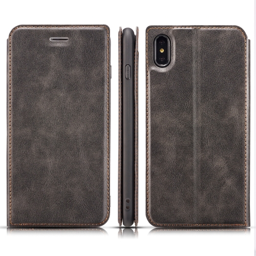 

Retro Simple Ultra-thin Magnetic Horizontal Flip Leather Case for iPhone X / XS, with Holder & Card Slots & Lanyard (Black)