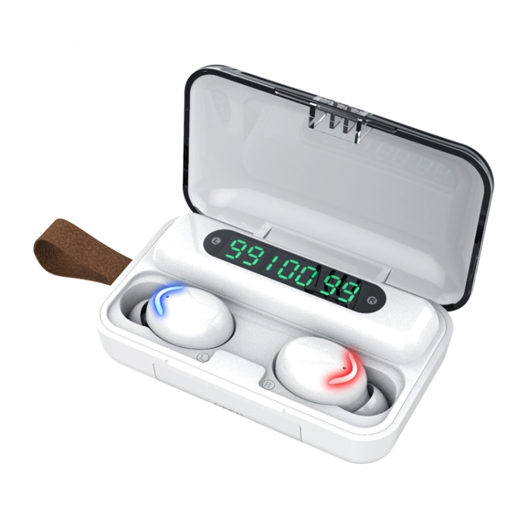 

F9-5C Blue Flood Solution Touch Bluetooth Earphone with Magnetic Charging Box, Support Three-screen LED Power Digital Display & Power Bank & Call & Siri & Hand Strap (White)