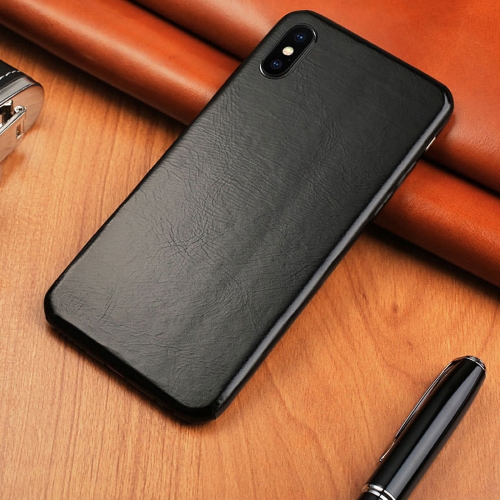 

360 Degree Full Coverage Pasted Top-grain Leather Case for iPhone XS / X (Black)