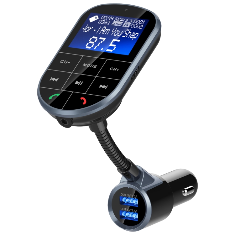 

BC37 Dual USB Bluetooth Multifunction Car Charger with Eight Button LCD Display, Supports Hands-free Call & FM & MP3 & 3.5mm Aux & 32GB TF Card / U Disk