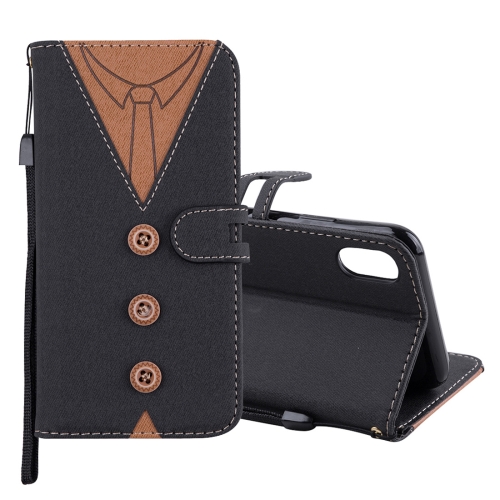 

Splicing Embossed Male Style Horizontal Flip Leather Case for iPhone XS, with Holder & Card Slots & Wallet & Lanyard (Black)