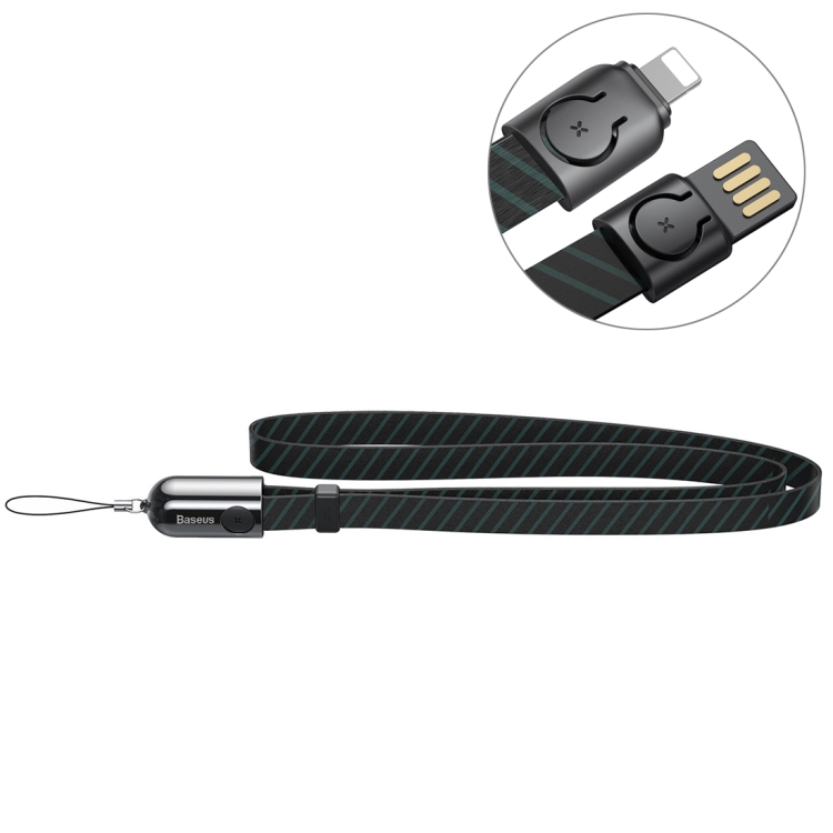 

Baseus 2.4A 8 Pin Golden Collar Hanging Wire Series Stripe Black Charging Cable, Length: 85cm