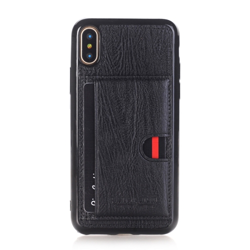 

Pierre Cardin PCL-P11 Shockproof TPU + Leather Protective Case for iPhone X / XS, with Holder & Card Slot (Black)