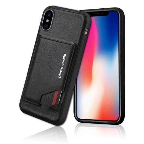 

Pierre Cardin PCS-S03 Shockproof TPU + Leather Protective Case for iPhone X / XS, with Holder & Card Slot (Black)