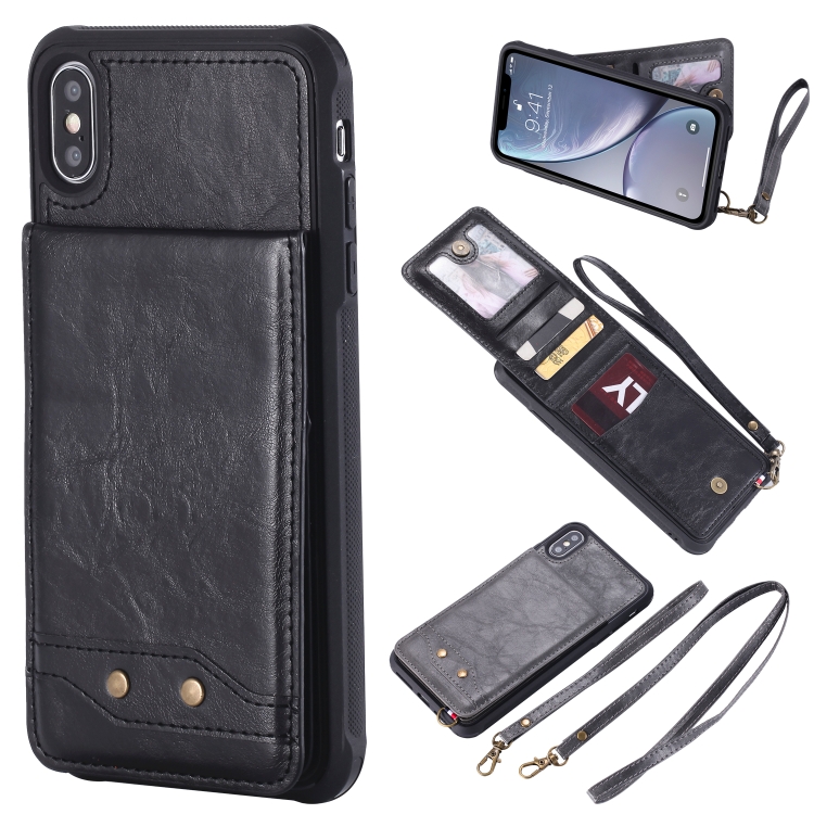 

Vertical Flip Fashion Shockproof Leather Case for iPhone X / XS, with Holder & Photo Frame & Card Slots & Lanyard (Black)