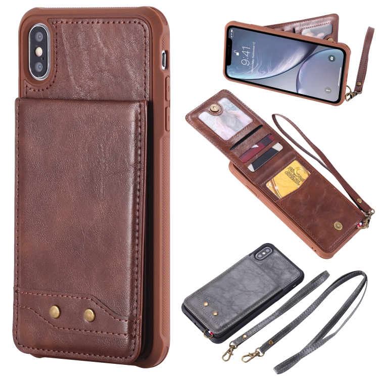 

Vertical Flip Fashion Shockproof Leather Case for iPhone X / XS, with Holder & Photo Frame & Card Slots & Lanyard (Coffee)