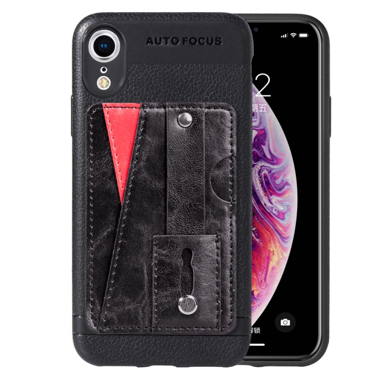 

Litchi Texture Full Coverage Shockproof TPU Case for iPhone XS , with Card Slots & Holder(Black)