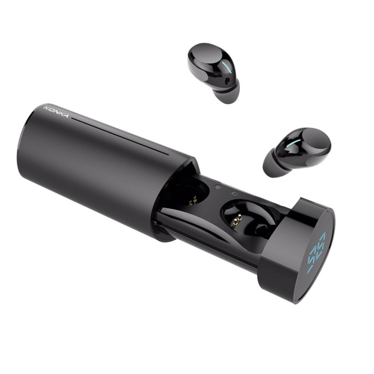 

KONKA T6 TWS Pull-out Digital Display Silicone Mic Noise Reduction Bluetooth Earphone with Magnetic Charging Box, Support Touch (Black)