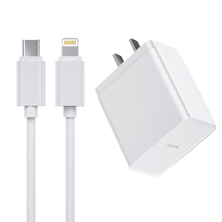 

ROCK T12 Pro PD Single USB Port Travel Charger Power Adapter with Tpye-C / USB-C to 8 Pin Charging Cable (White)