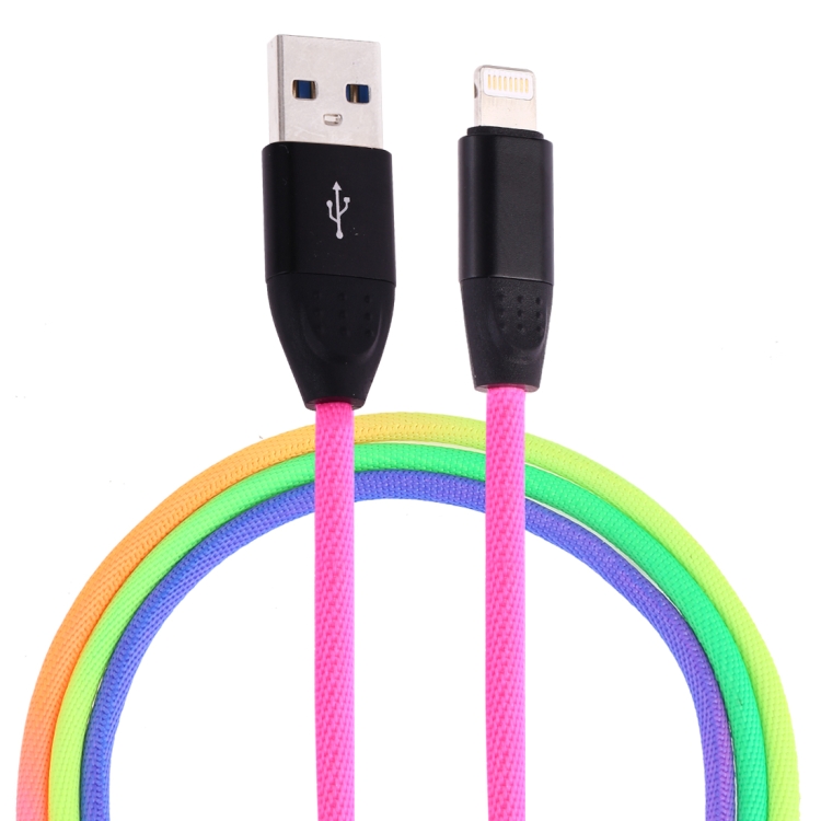 

1m USB to 8 Pin Rainbow Nylon Data Sync Charging Cable (Black)