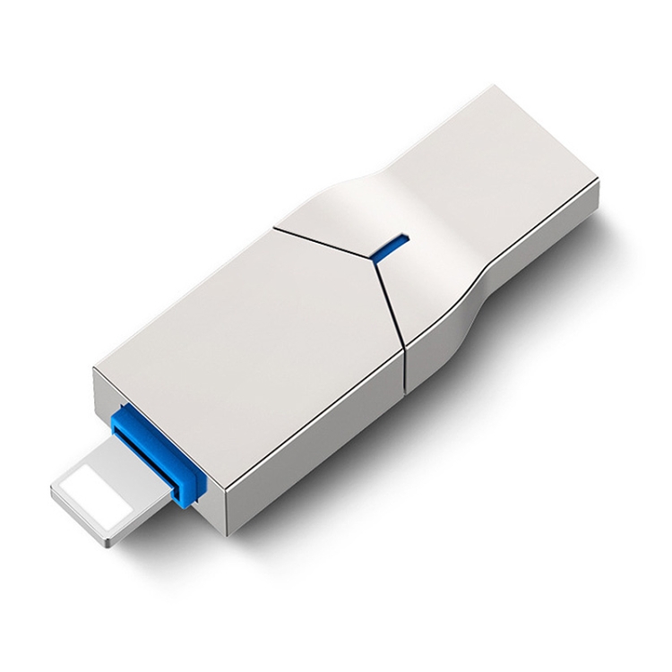 

S49 2 in 1 32GB USB 3.0 + 8 Pin Metal Push-pull Blue Inner Shell Flash Disk(Silver)
