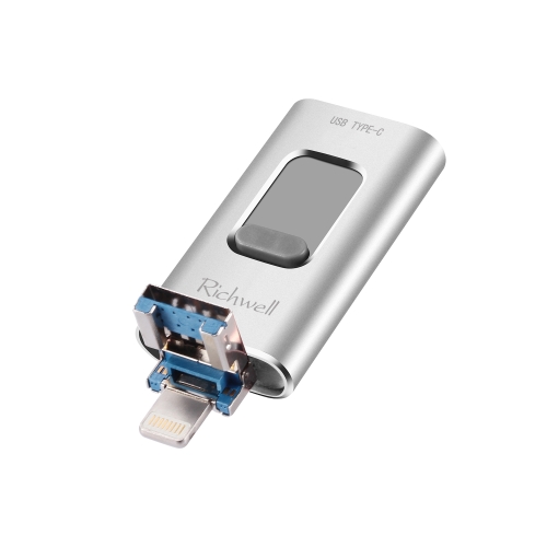 

Richwell 3 in 1 32G Type-C + 8 Pin + USB 3.0 Metal Push-pull Flash Disk with OTG Function(Silver)