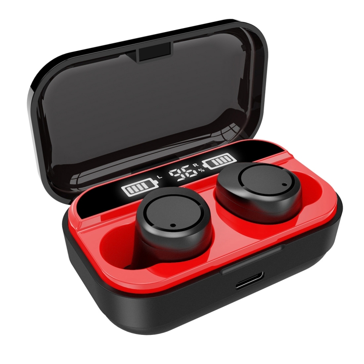 

X5 Bluetooth V5.0 Wireless Stereo Headset with Charging Case and Digital Display, Support Intelligent Pairing (Black Red)