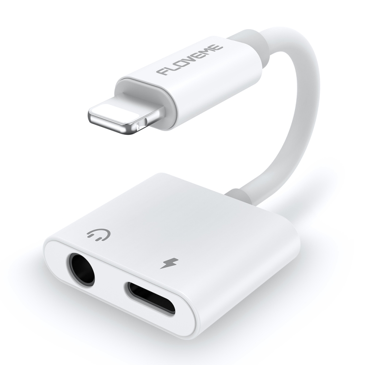 

FLOVEME 2 in 1 8 Pin Male to 8 Pin Female + 3.5mm Female Charging & Listen Audio Converter, Cable Length: 12.3cm(White)