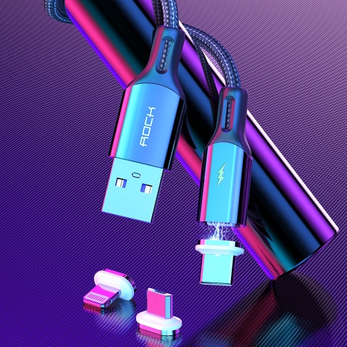 

ROCK G13 5A 3 In 1 8 Pin + Micro USB + Type-C / USB-C Multi-function Magnetic Fast Charging Data Cable Set, Length: 2m(Black)
