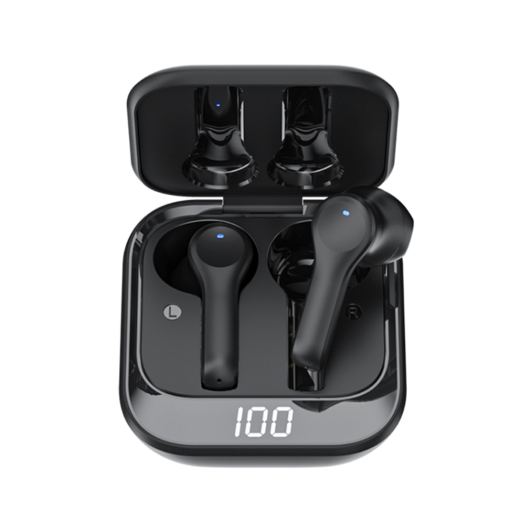 

K08 Wireless Bluetooth 5.0 Noise Cancelling Stereo Binaural Earphone with Charging Box & LED Digital Display (Black)