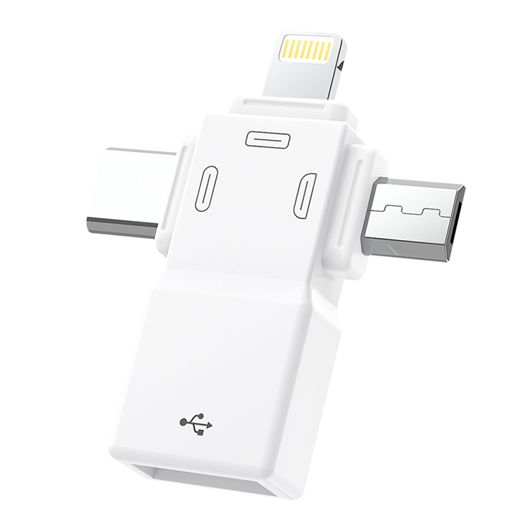 

USB 2.0 to 8 Pin + USB-C / Type-C + Micro USB OTG Adapter