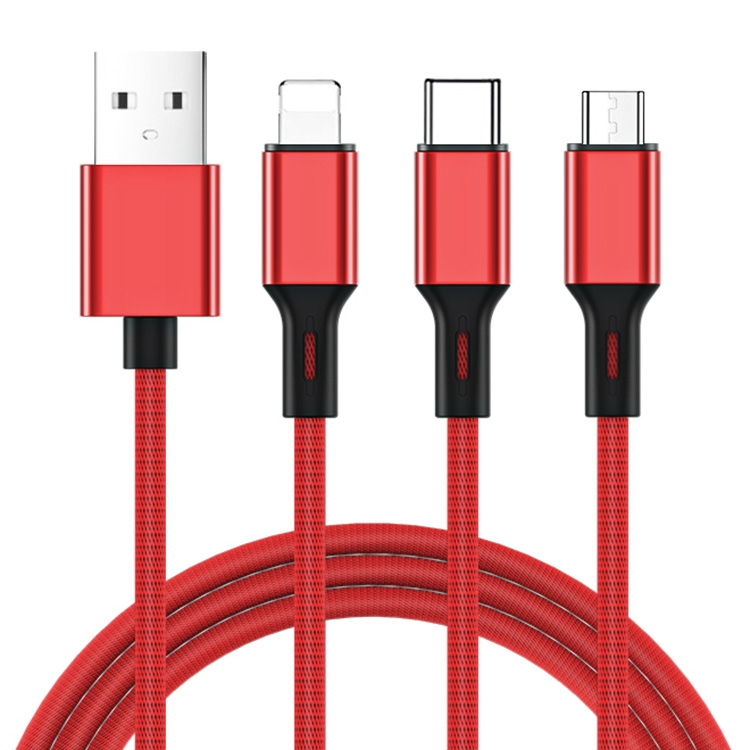 

JOYROOM S-L422 Prime Series 3 in 1 USB to 8 Pin + USB-C / Type-C + Micro USB Charging Cable, Length: 1.2m (Red)