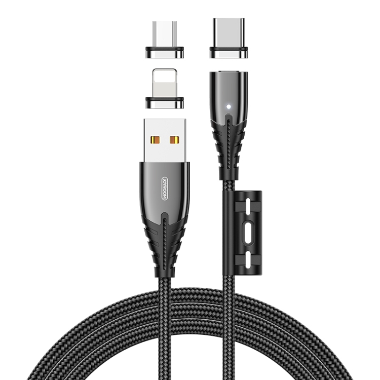 

JOYROOM S-M408 Magnetic Series 3 in 1 3A USB to 8 Pin + USB-C / Type-C + Micro USB Charging Cable, Length: 1.2m (Black)