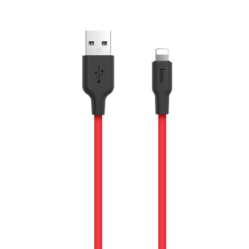 

HOCO X21 USB to 8 Pin Interface Silicone Charging Data Cable, Length: 1m (Black Red)