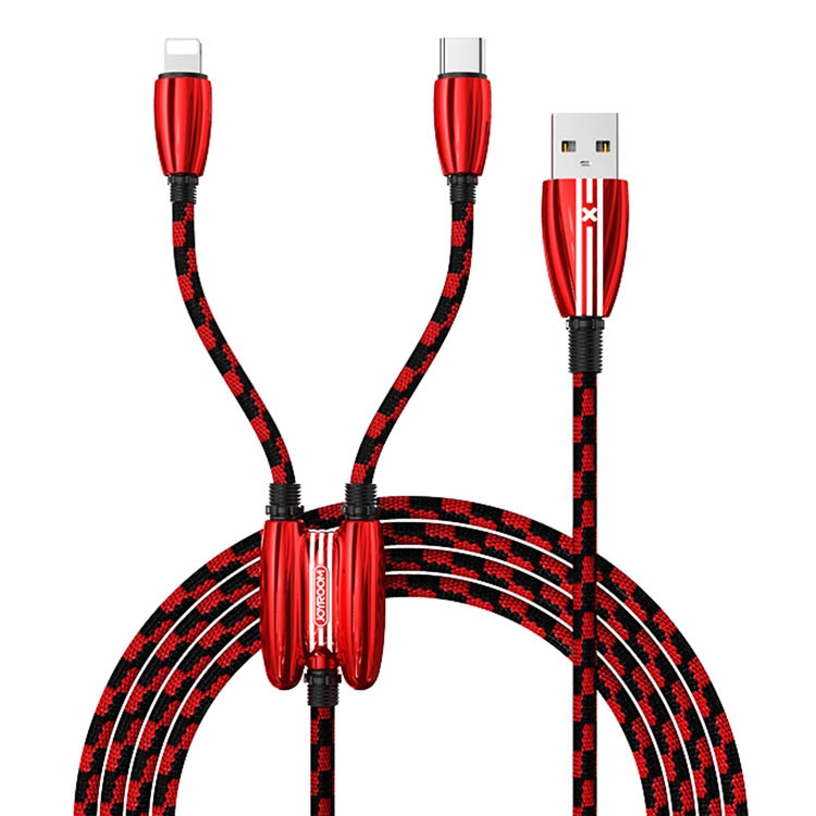 

JOYROOM S-M400 Running Series 2 in 1 3.5A USB-C / Type-C / 8 Pin to USB Weave Data Cable, Length: 1.3m (Red)