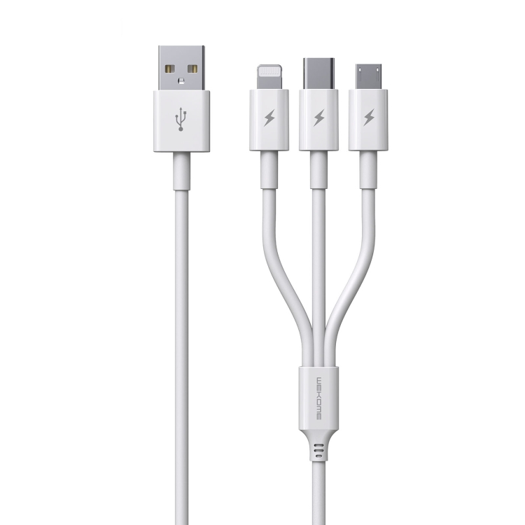 

WK WDC-111 5A 3 In 1 8 Pin + Micro + Type-C / USB-C Multi-function Super-fast Charging Cable, Length: 1.3m(White)