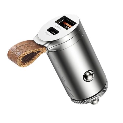 

rock space RCC0153 30W USB-C / Type-C + USB-A Mini Car Charger with Easy Pull Belt(Silver)