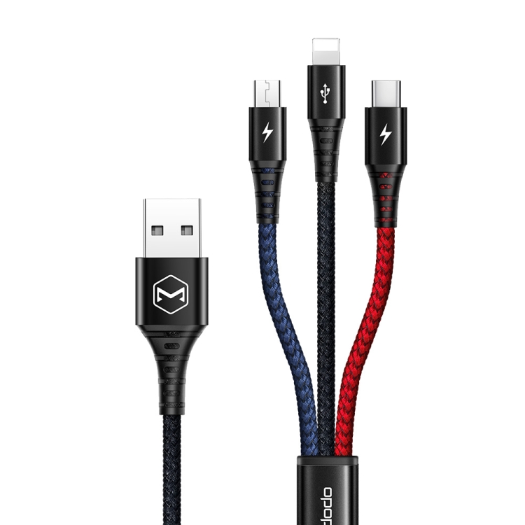 

3 in 1 Mcdodo CA-6220 Armor Series Micro USB + 8 Pin + Type-C to USB Cable, Length: 1.2m (Black)