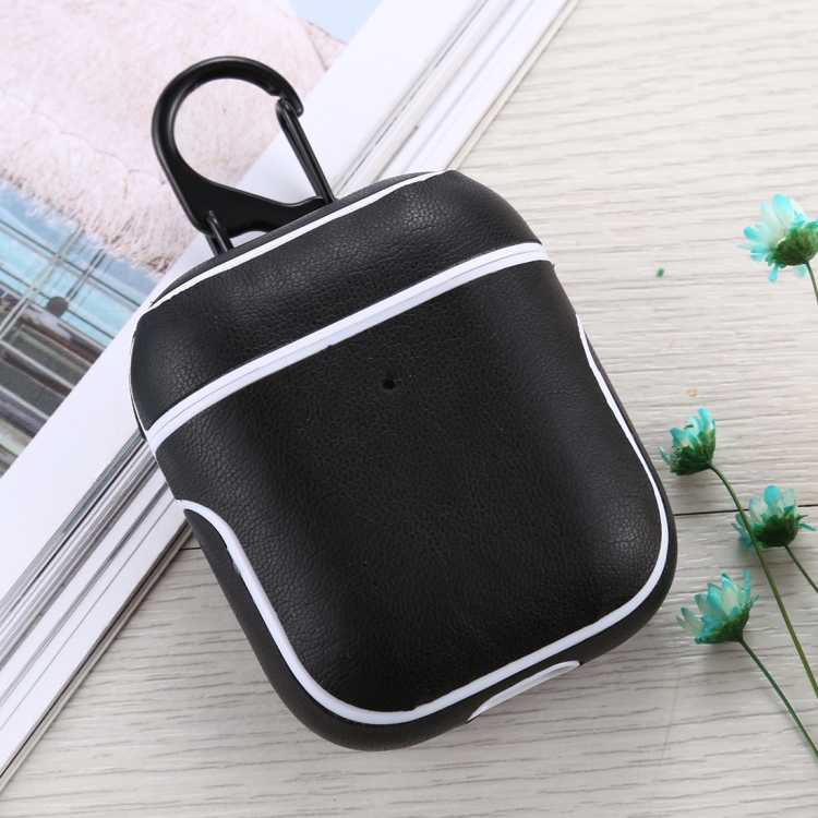 

For Apple AirPods 1 / 2 Sheepskin Texture Microfiber Earphone Protective Case with Hook (Black)