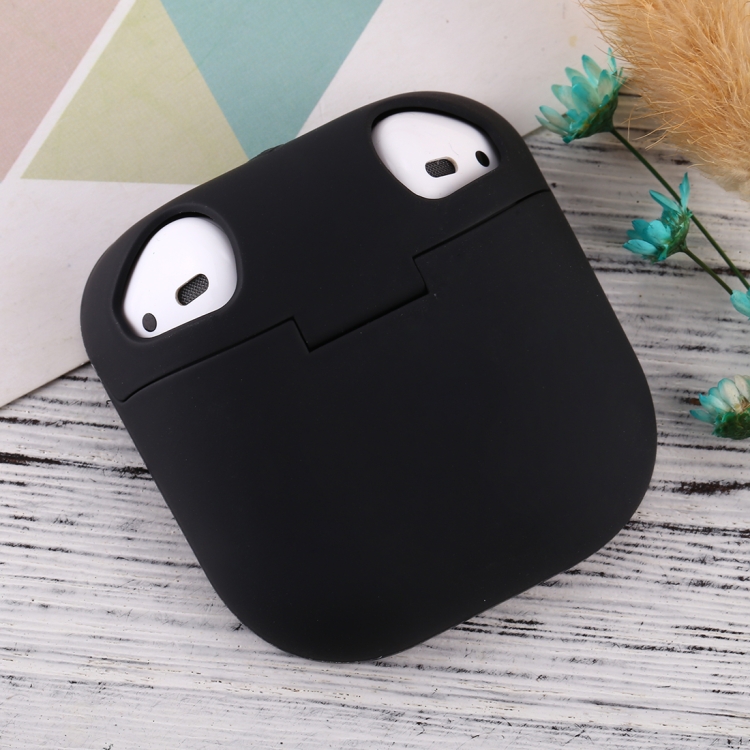 

For Apple AirPods 1 / 2 Portable Wireless Earphone Protective Case with Hook and Loop Fastener (Black)