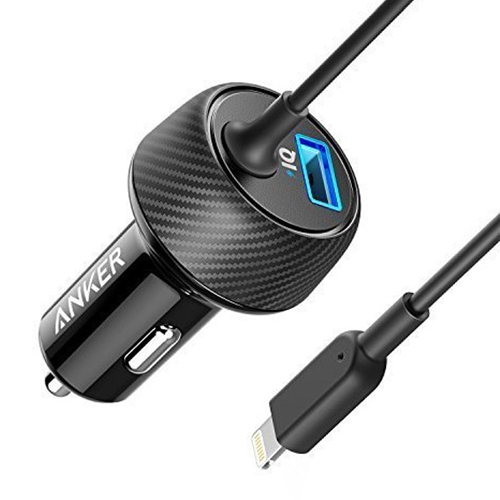 

ANKER A2214 5V / 2.4A PowerDrive 2 Elite USB Car Charger Fast Charging with 8 Pin Cable(Black)