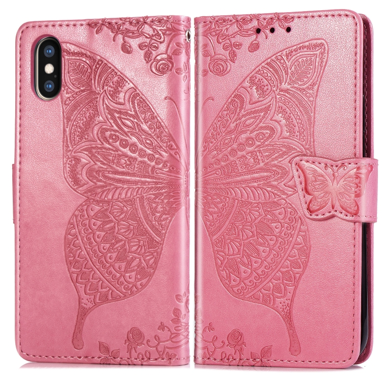 

Butterfly Love Flowers Embossing Horizontal Flip Leather Case for iPhone X, with Holder & Card Slots & Wallet & Lanyard (Pink)