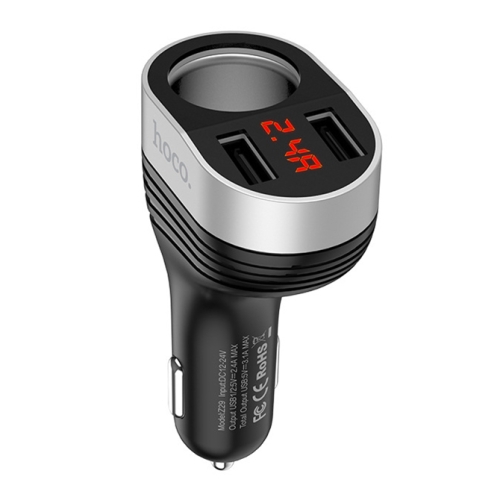 

hoco Z29 Portable Dual USB Ports Digital Display Car Cigarette Lighter Charger (Black)