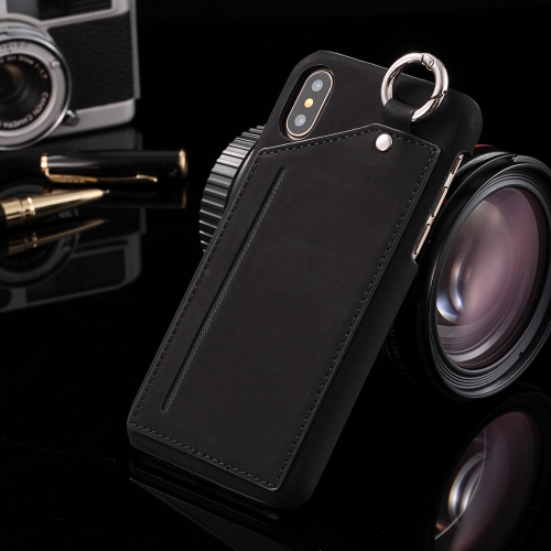 

Retro Business Style PC + PU Leather Case for iPhone X / XS, with Card Slots & Hanging Ring (Black)