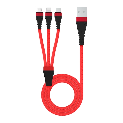 

KIVEE KV-CH062 2.1A Multi-function 8 Pin + Micro + Type-C / USB-C to USB Charging Data Cable, Length: 1.2m (Red)