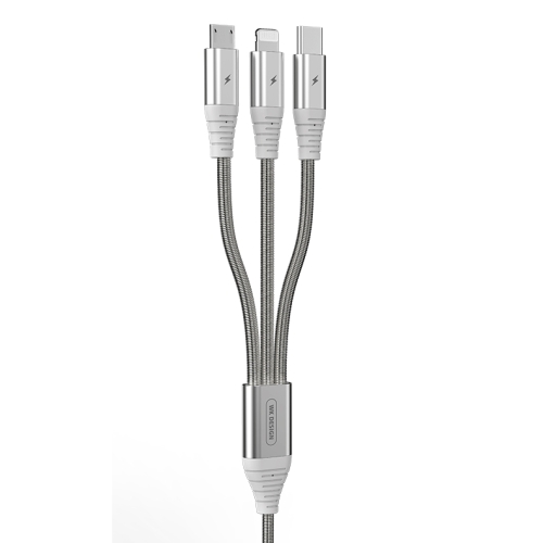 

WK WDC-095 1.2m 3A Max Outout USB to 8Pin + Micro USB + USB-C / Type-C 3 in 1 Spring Steel Charging Cable (Silver)