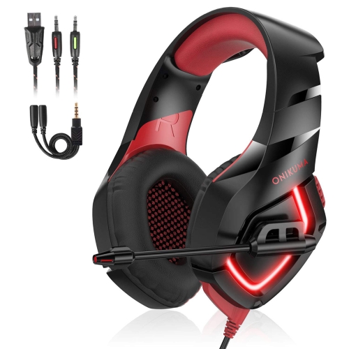 

ONIKUMA K1-B Adjustable PC Gaming Headphone with Microphone(Black Red)