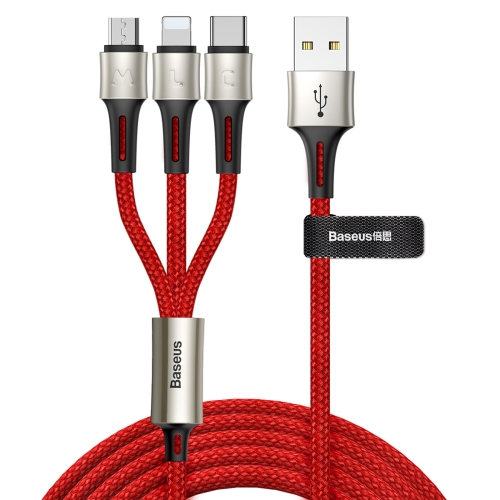 

Baseus 3 In 1 3.5A Micro USB + 8 Pin + Type-C / USB-C Charging Cable, Length : 1.2m(Red)