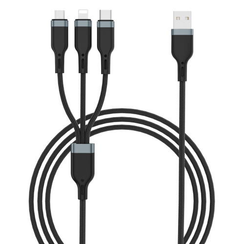 

WIWU PT05 3 in 1 USB to USB-C / Type-C + 8 Pin + Micro USB Platinum Data Cable, Cable Length: 1.2m (Black)