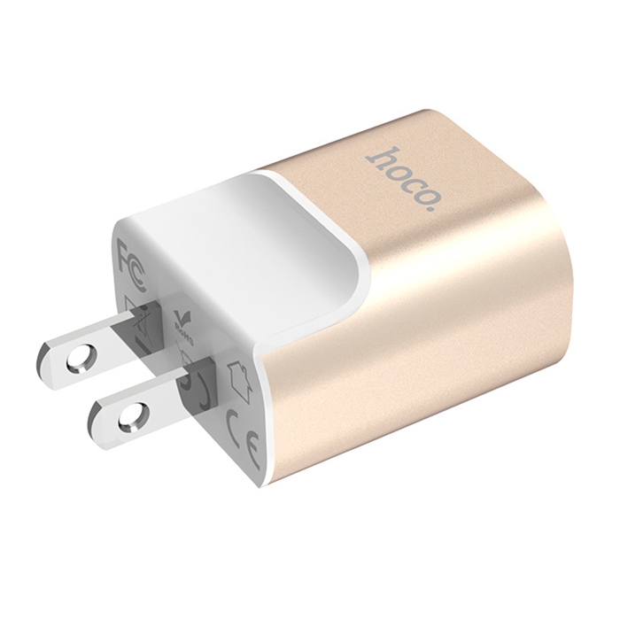 

hoco C47 2.1A Output Alloy Dual-USB Ports Charger Adapter, US Plug (Gold)