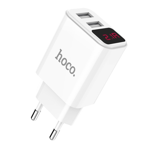 

hoco C63A 2.1A Max Output Dual-USB Ports Charger Adapter with Digital Display, EU Plug (White)