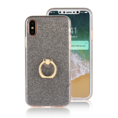 

Glittery Powder Shockproof TPU Case for iPhone XS & X, with 360 Degree Rotation Ring Holder (Black)