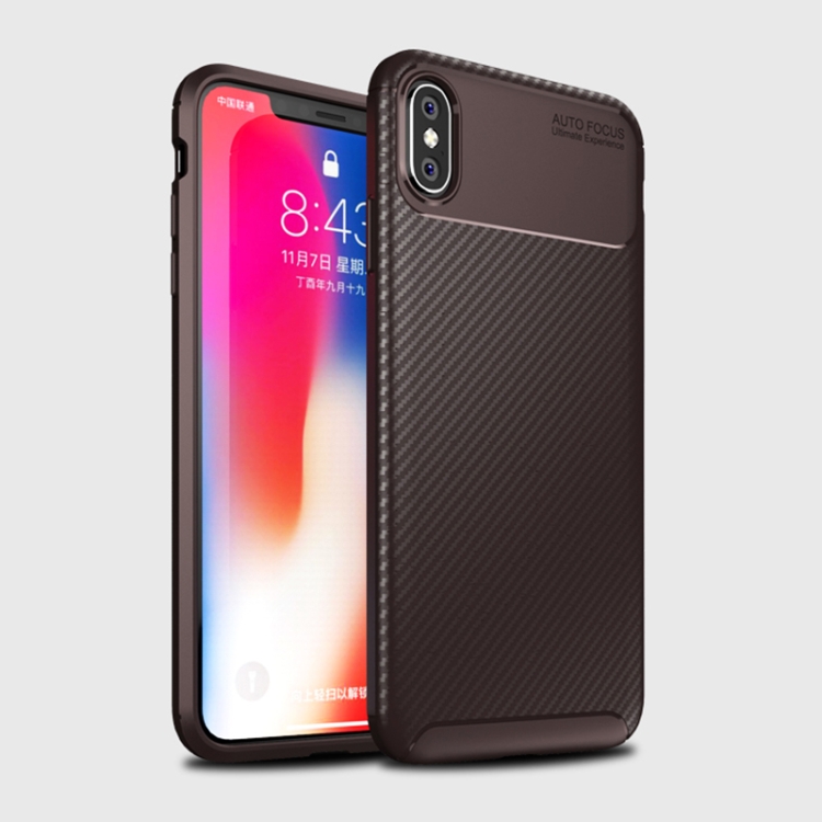 

Beetle Shape Carbon Fiber Texture Shockproof TPU Case for iPhone X / XS(Brown)