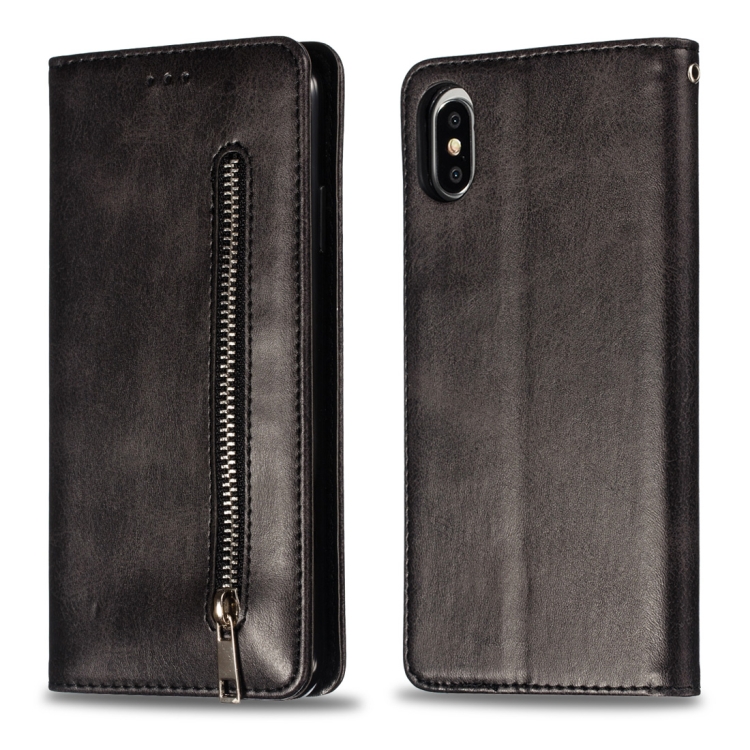 

Calf Texture Zipper Magnetic Horizontal Flip Leather Case for iPhone XS / X, with Wallet & Holder & Card Slots (Black)